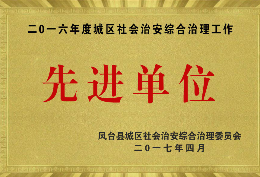 二0一六年度城區(qū)社會(huì)治安綜合治理工作先進(jìn)單位